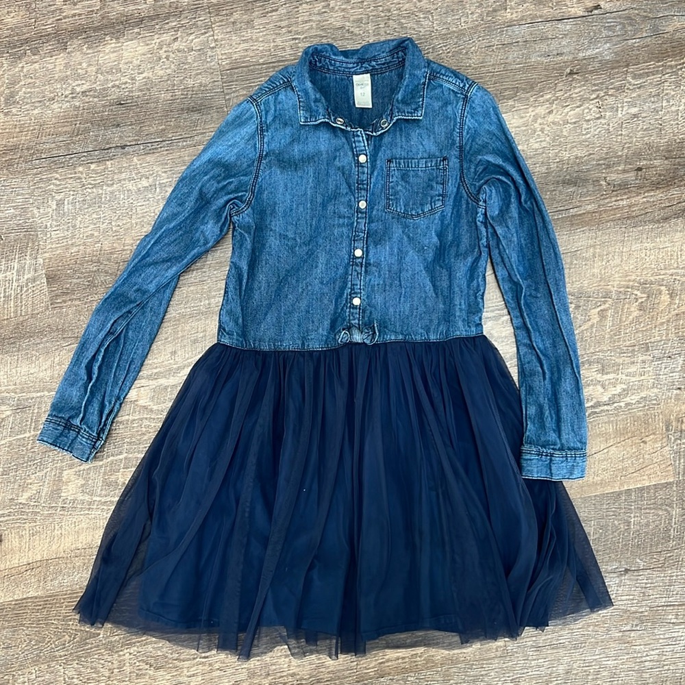 OshKosh girls size 12 navy blue jean long sleeved dress